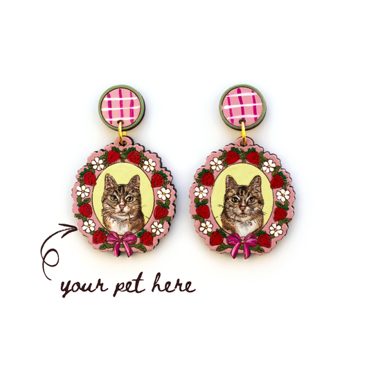 Strawberry Pet Portrait Earrings (One or Two Pet)
