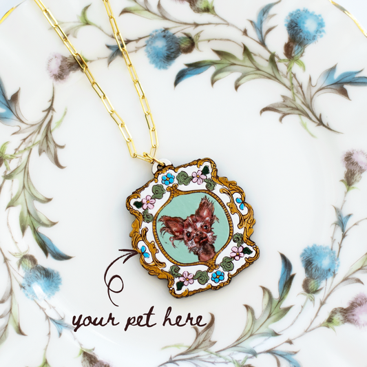 Vintage Floral Frame Pet Portrait Necklace(One Pet)