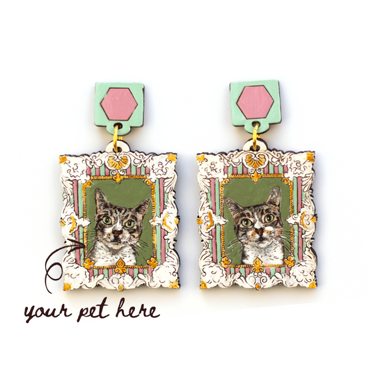 Elegant Frame Pet Portrait Earrings (One or Two Pet)