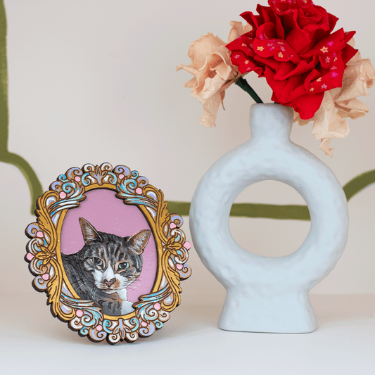 Fancy Gold Frame Pet Portrait Wall Art (One Pet)