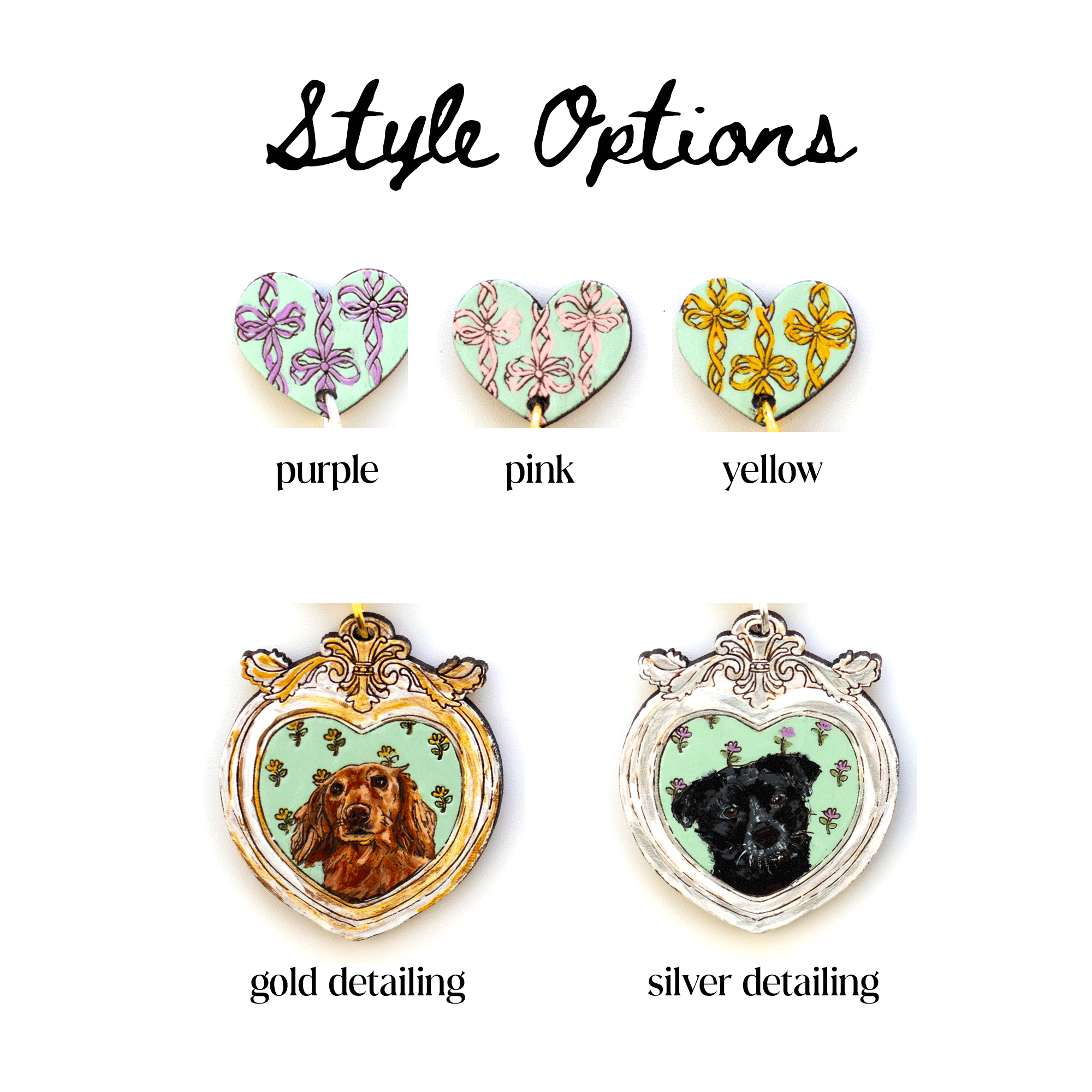 Antique Heart Pet Portrait Earrings (Two Pets)