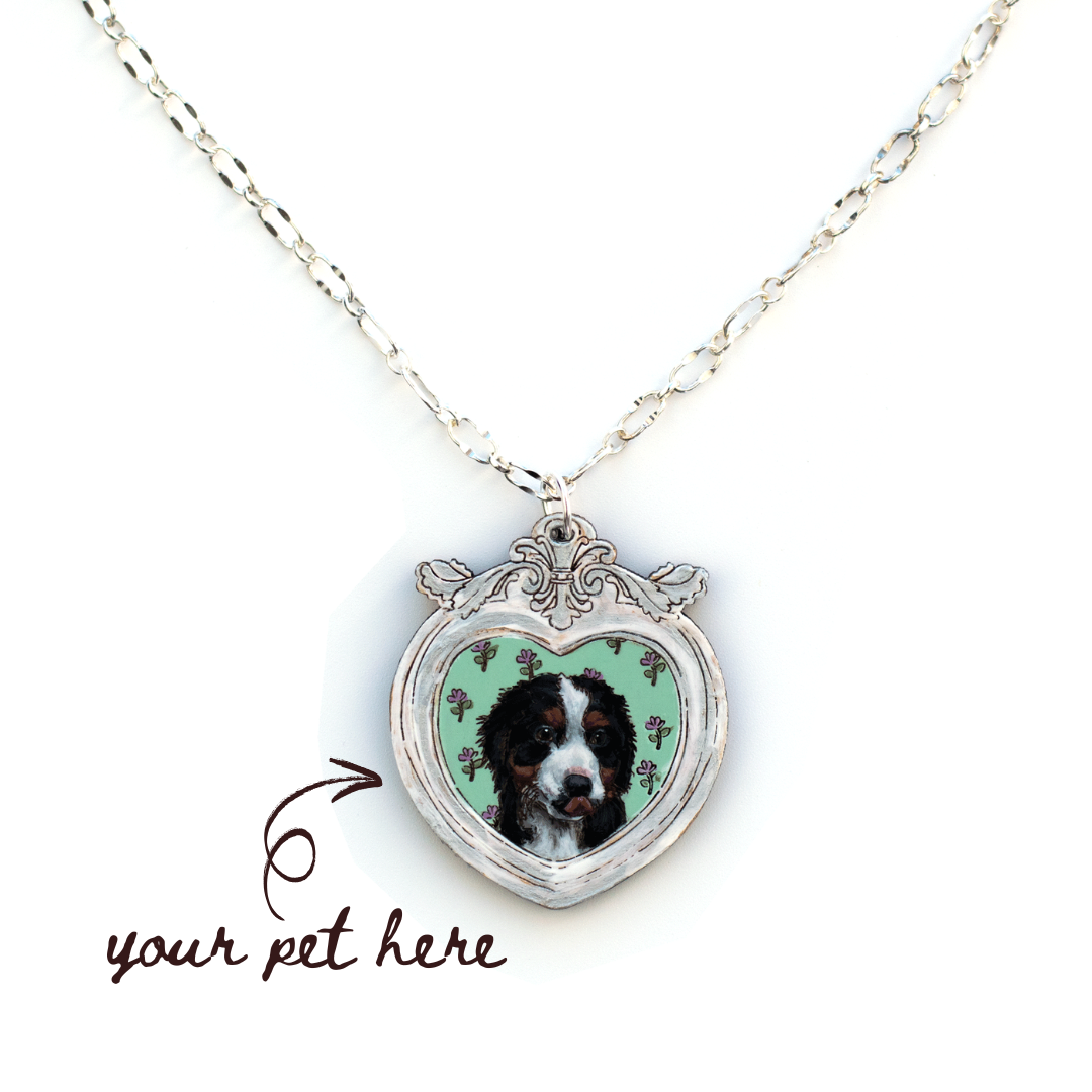 Antique Heart Pet Portrait Necklace(One Pet)