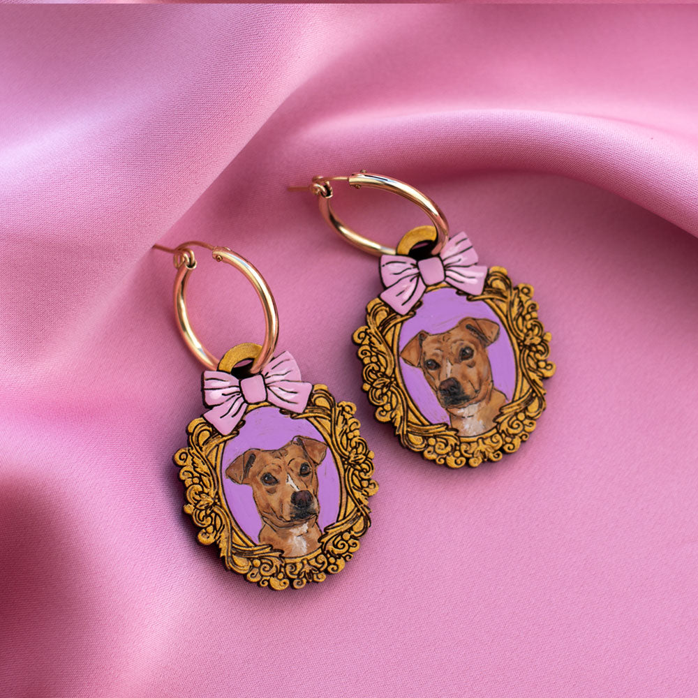 Fancy Bow Pet Portrait Earrings (One Pet)