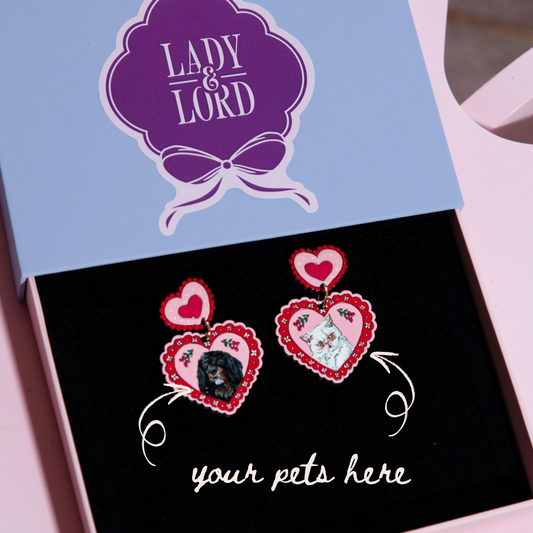 Frilly Heart Pet Portrait Earrings (Two Pets)