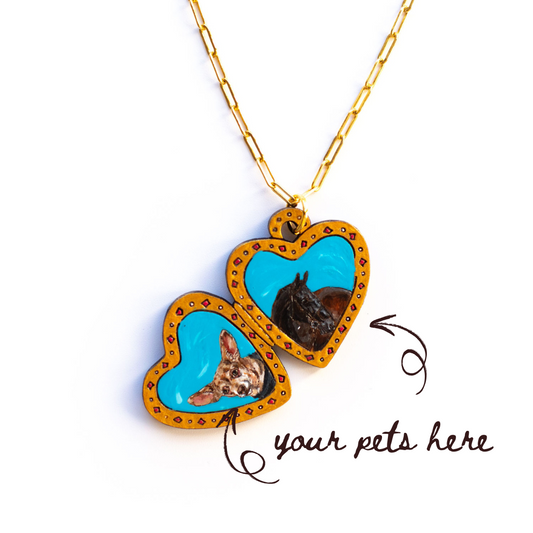 Heart Locket Pet Portrait Necklace (Two Pets)