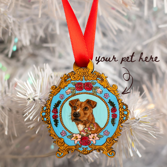 Ornate Rose Frame Pet Portrait Ornament